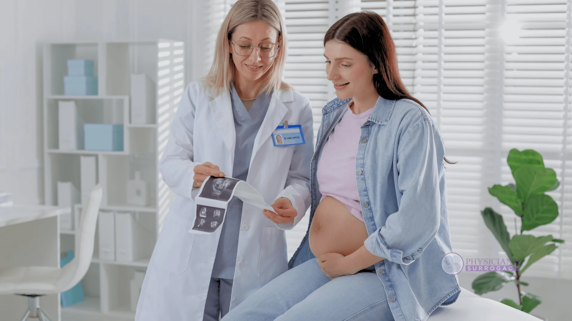 physicians-surrogacy-doctor-reviewing-ultrasound-images-with-surrogate